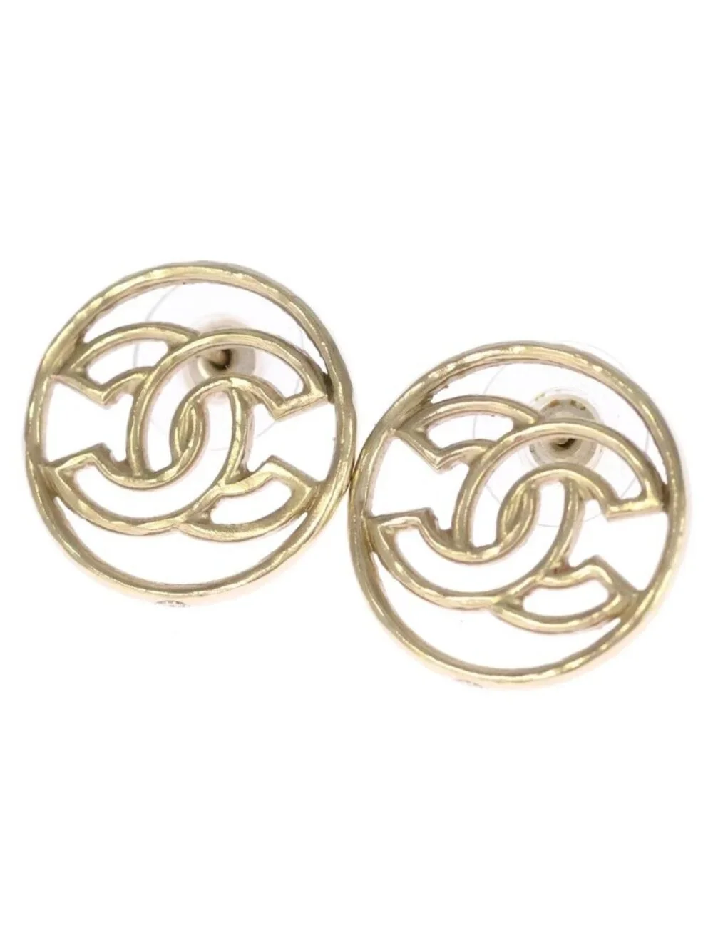 Chanel CC Logo Round Earrings Gold